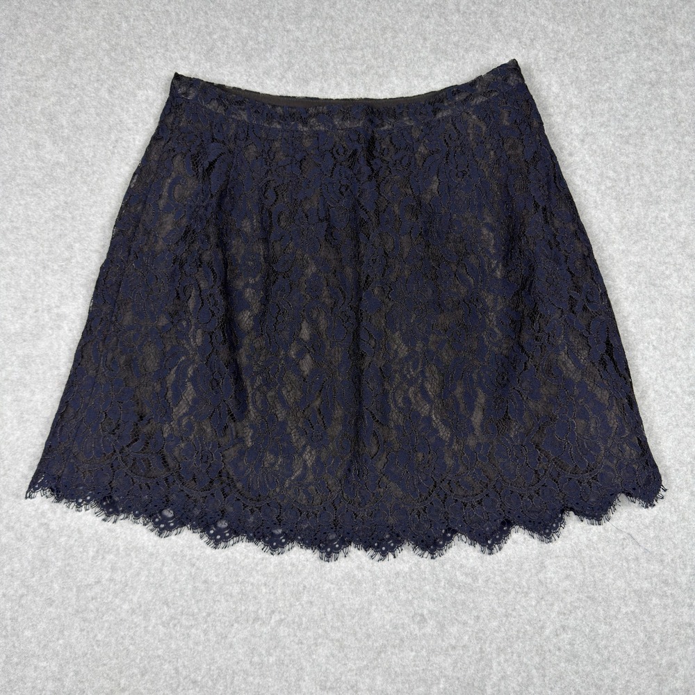 J.Crew Navy Floral Lace Mini Skirt Scalloped Hem Sz 6 Academia Career Preppy